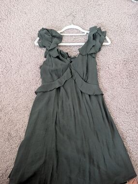 miami Olive Green Ruffle Strap Midi Dress